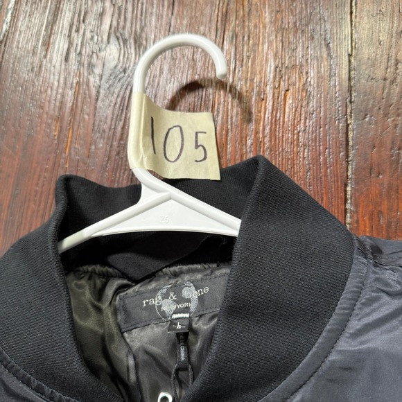 RAG & BONE Bomber Jacket Mens Large Black Zip Up Recycled Nylon Mason $598 - Picture 12 of 13